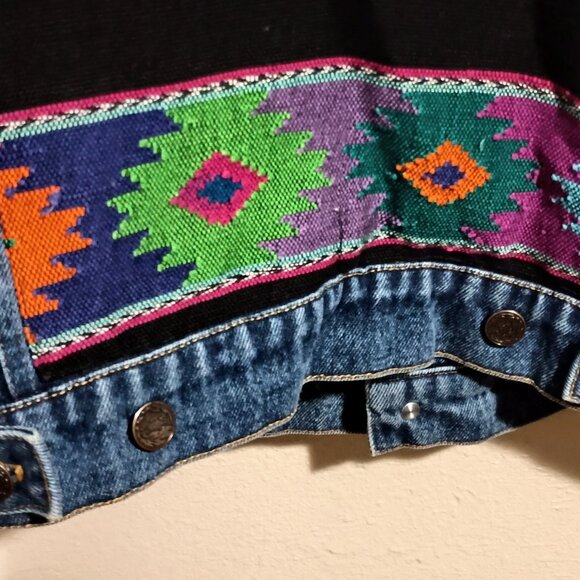 Maya Jones Import Women Blue Denim Jacket Size Large Southwest Aztec Design - Picture 11 of 15